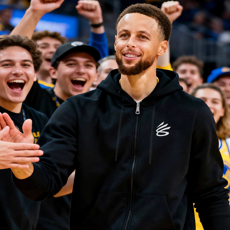 Curry-Style Cardigan Sweatshirt for Men, Black Hooded Jacket, American-Style Zip-Up Hoodie, Sports Long-Sleeve Basketball Jersey