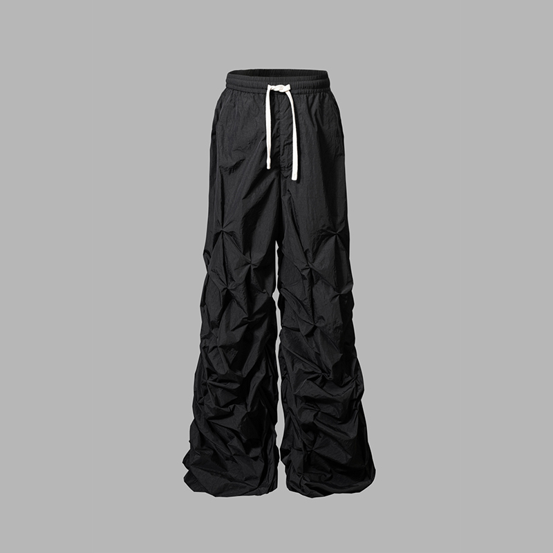 Vanguardia Zhu Zhixin's Same Style Dark Avant-Garde Niche Black Nylon Pleated Loose Wide-Leg Pants