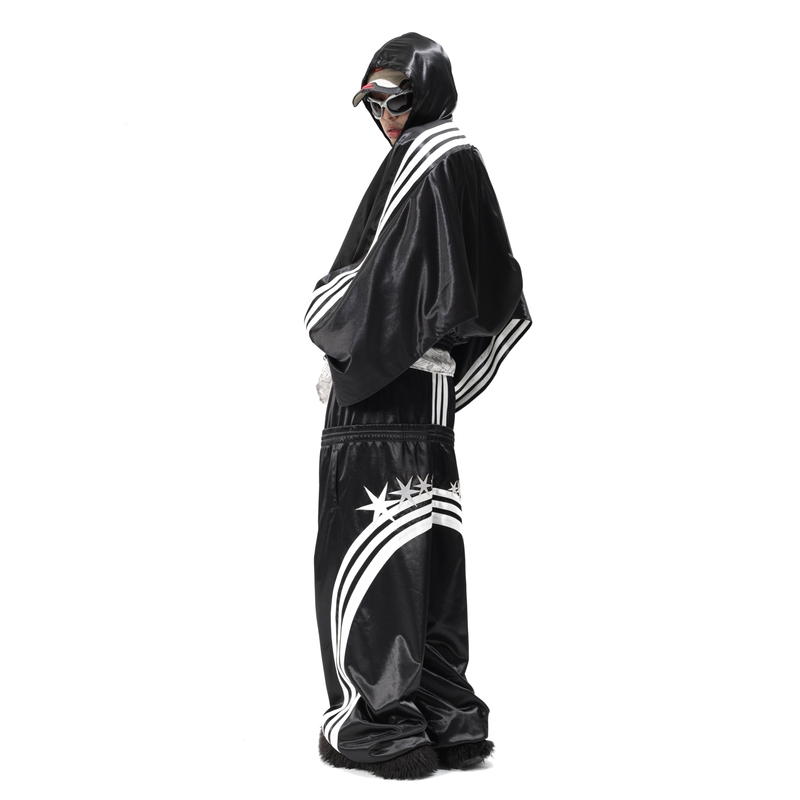 Vanguardia Star Crown Pioneer Designer Black Sagging West Coast Double Waistband White Stripe Sports Pants Vanguardia Star Crown Pioneer Designer Black Sagging West Coast Double Waistband White Stripe Sports Pants