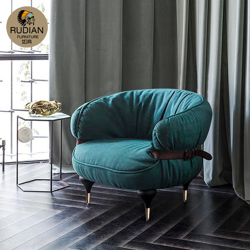 Nordic dark green sofa chair fabric small apartment simple light luxury living room balcony leisure lazy single sofa