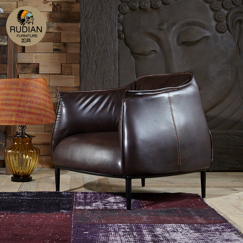 Nordic leather sofa small apartment single double three-person light luxury living room combination set leather sofa first layer cowhide