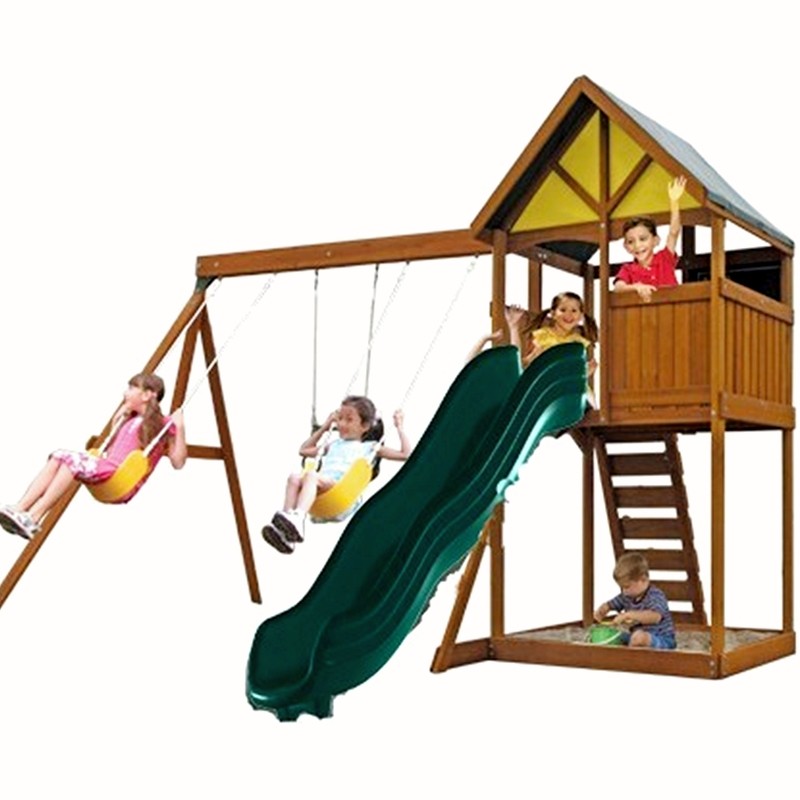 Children Wooden Slides Nursery School Outdoor Large Wooden Wooden Swing Set Slide Ladder Climbing Net Non-Label Equipment Customized