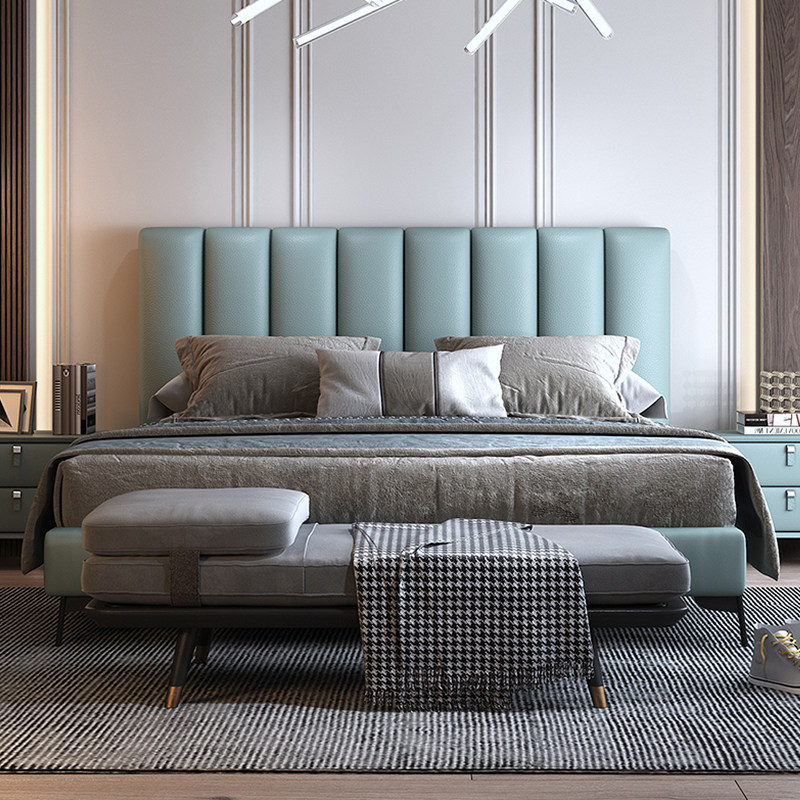 Nordic leather bed small apartment side-by-side double bed master bedroom marriage bed ins net red bed modern minimalist 1 8 meters leather bed