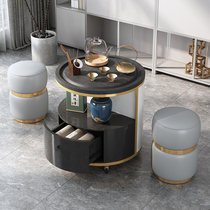 Light luxury modern balcony tea table and chair combination Small apartment round small tea table tea cart Simple fire stone Kung Fu tea