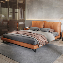 Italian minimalist leather bed Small apartment Master bedroom double bed Soft package Nordic modern simple 1 5 meters 1 8 meters wedding bed