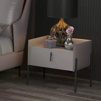 Italian minimalist bedside table modern simple light luxury bedside storage cabinet Nordic bedroom full leather fabric storage cabinet