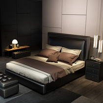 Nordic leather bed Double bed Simple modern atmosphere Master bedroom furniture Small apartment storage Black soft bed Wedding bed
