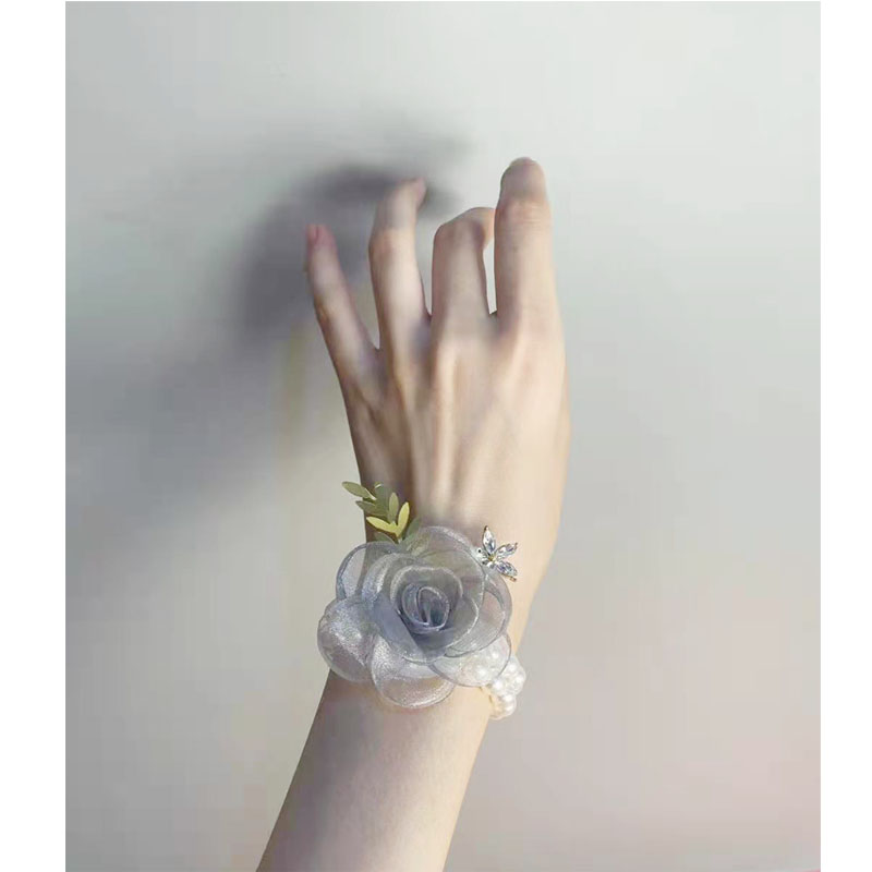 Han Style Merry Bridesmaid Bride Sisters Group Grey Pearl Wrist Flower Business Recepter Event Party Bracelet-Taobao