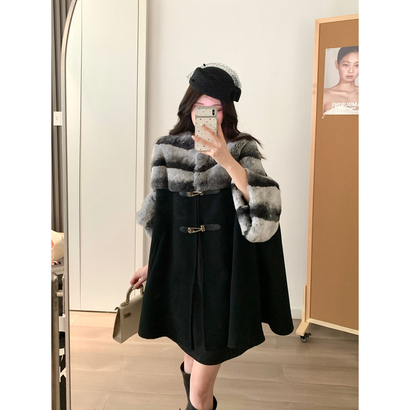 Dayijia Fur, the Daughter of a Rich Family, Wears a Double-Sided Wool Coat with Chinchilla and Rex Rabbit Fur, a Stylish Fur Coat for Women