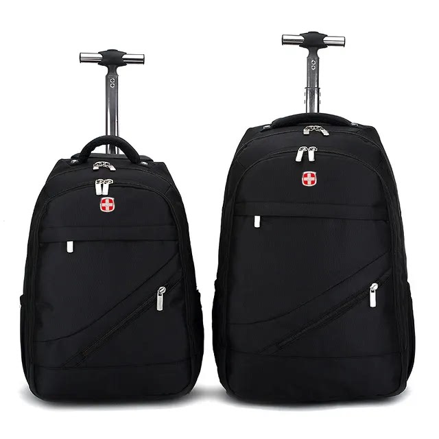 Silent Trolley Backpack for Men and Women, Middle School Students, Trolley School Bag with Wheels, Lightweight Large-Capacity Luggage Travel Bag