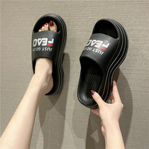 Japanese high heel stepping shit cool slippers in summer wearing indoor household thick beach with a word slip
