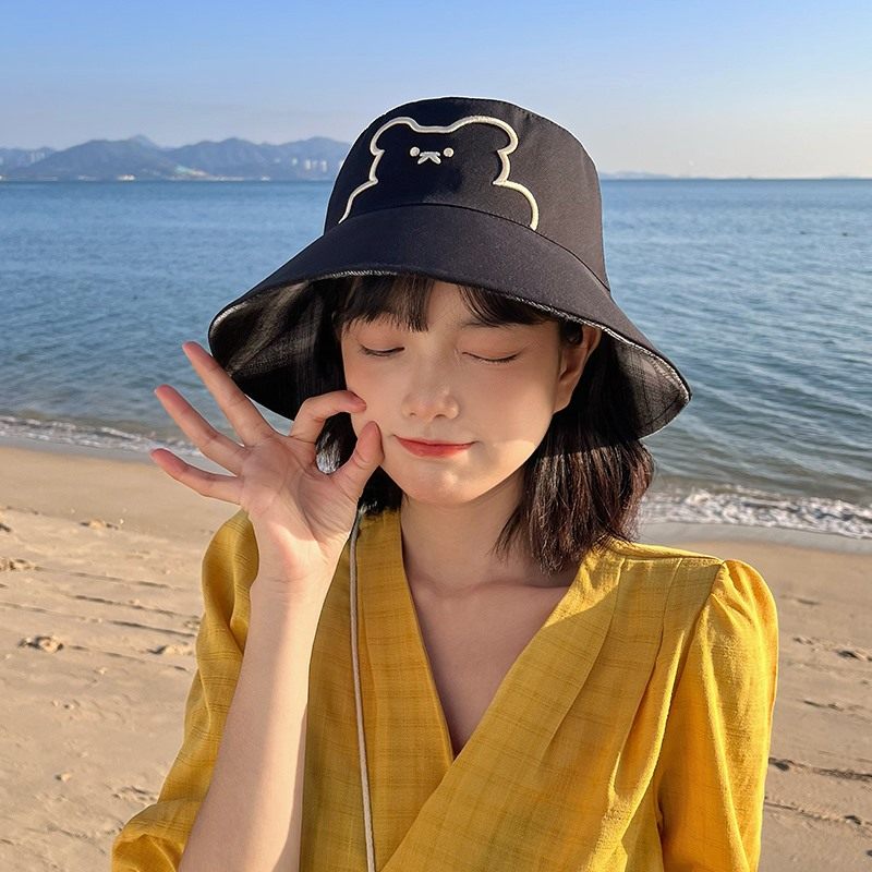Japanese bear hat fisherman hat summer sunscreen double basin hat sun hat face small sunshade anti-UV