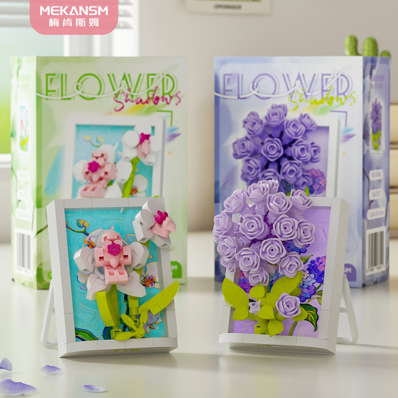 Photo Frame Building Blocks, Bouquet, Micro-Particle Desktop Ornaments, Handmade DIY Puzzles, Birthday Gifts for Girls, Flower Shadow in the Frame
