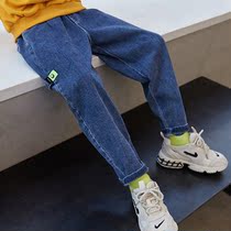 Boy jeans autumn clothes 2022 new children pants winter thickened with suede integrated suede street CUHK