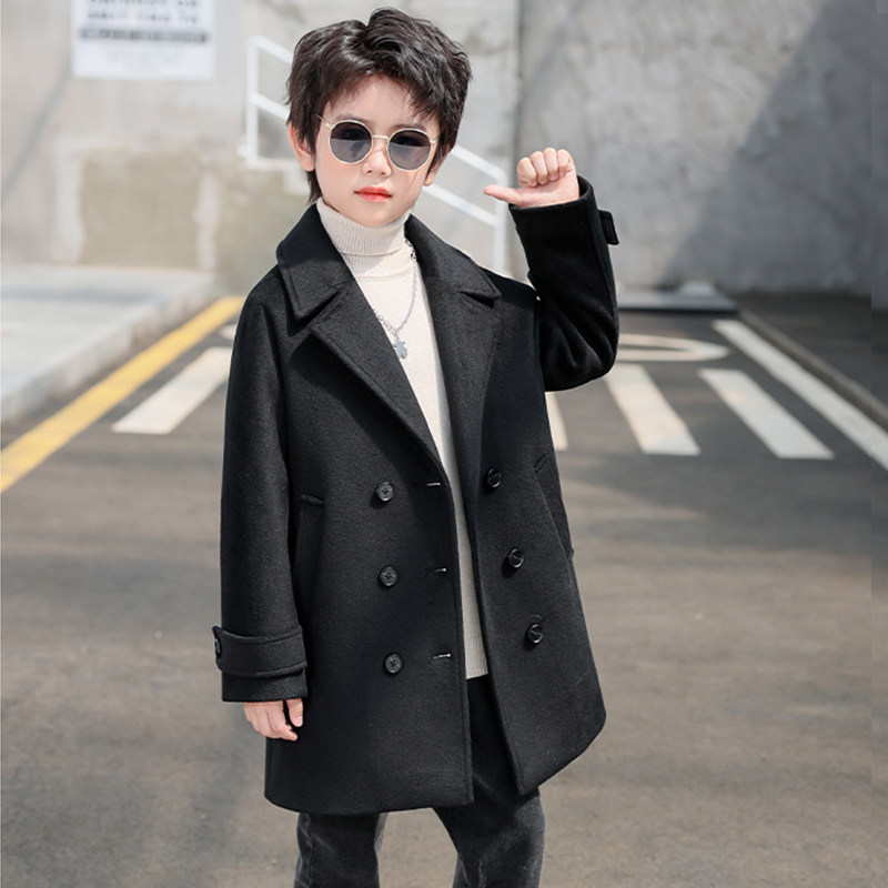 Boy's woolen jacket 2021 new foreign pie autumn and winter children, and big clothes thicken suit CUHK Tong Yinglun Wind