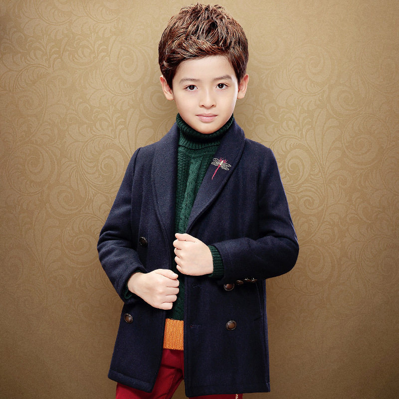 Boys woolen coat 2021 new Western style British style children's woolen coat autumn and winter quilted middle-aged children's winter clothes