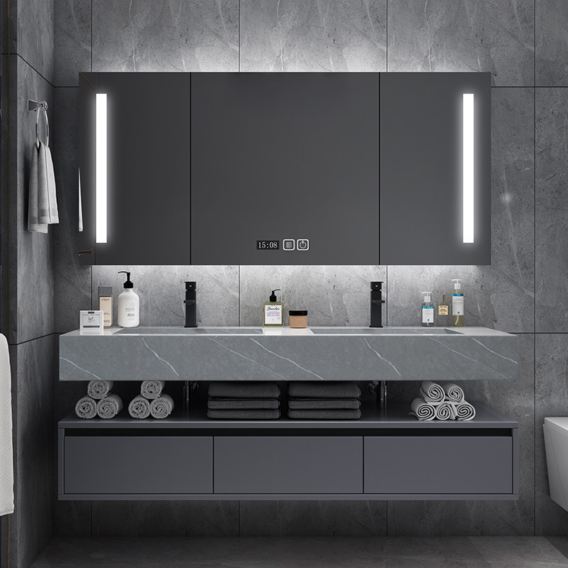 Rock plate integrated double basin Bath Room Cabinet Combined Toilet Wash Wash Face Pool Wash Terrace Basin Light Lavish Minimalist Bathroom Cabinet-Taobao