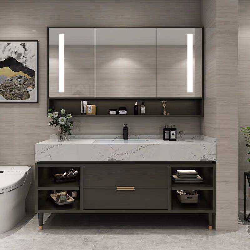 Modern minimalist bathroom cabinet combination solid wood Nordic washbasin smart powder room marble light luxury washbasin cabinet