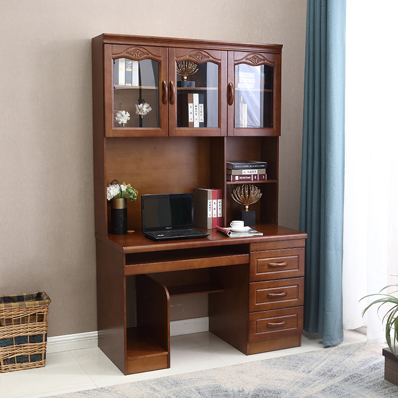 Solid wood desk with bookshelf integrated table bookcase 1 2 meters computer desk desktop desk student learning writing desk