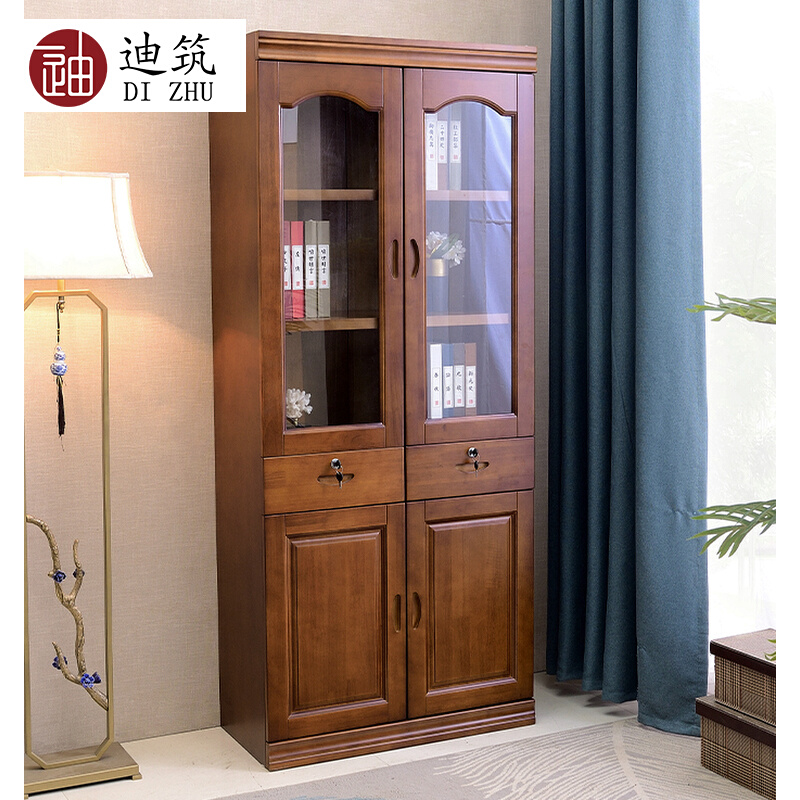 Solid wood bookcase bookshelf floor-to-ceiling home two-door free combination with lock glass door bedroom student bookcase display cabinet
