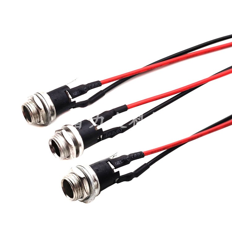 DC-025M DC電源ソケット（ネジ山付き）、溶接線タイプ、ワイヤーメスソケット5.5×2.1/2.5MM付き