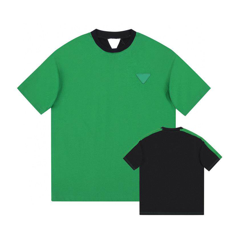 Summer New Pint Green Triangle Mark Splicing Collision Color Design Casual Loose Round Collar 100 hitch male and female short sleeves