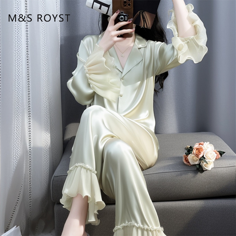 Victoria Silk Pajamas for Women 2026 New Summer Thin French-Style Water-Gloss Silk Ice Silk Loungewear Set