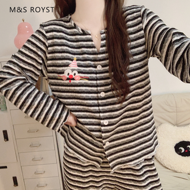 Victoria Pure Cotton Pajamas for Women 2026 New Spring and Autumn Style with Chest Pads, Striped, Can Be Worn Outside, Loungewear Set