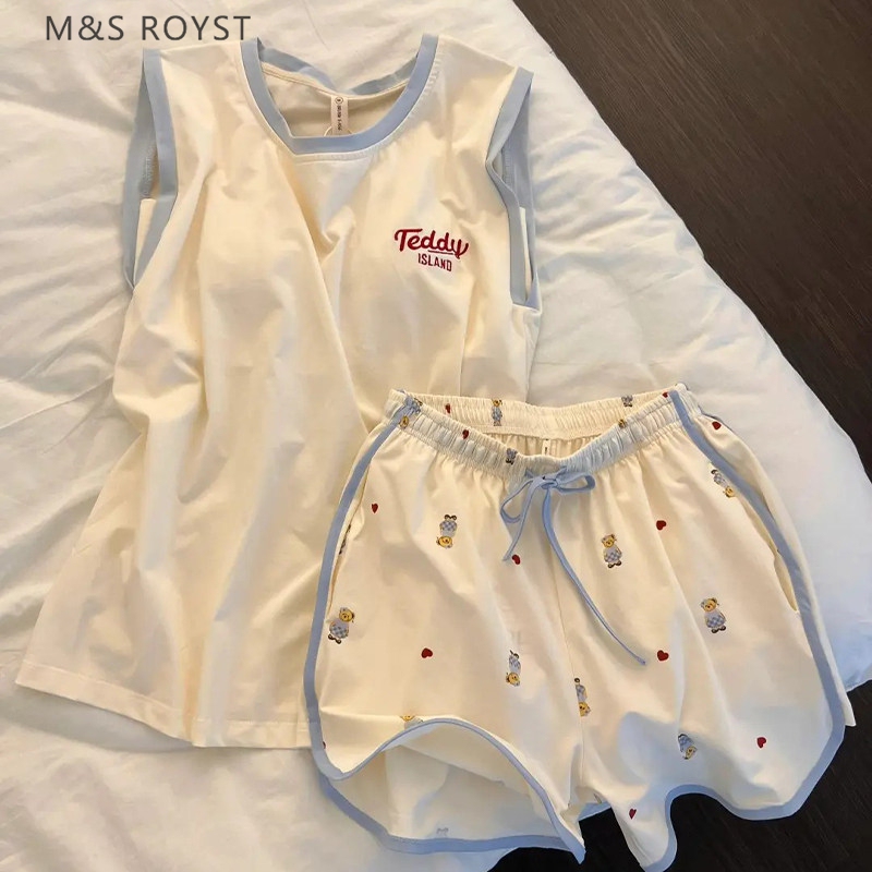 Victoria Pure Cotton Pajamas for Women 2026 New Summer Style with Chest Pads Teddy Bear Vest That Can Be Worn Outside as Home Clothes