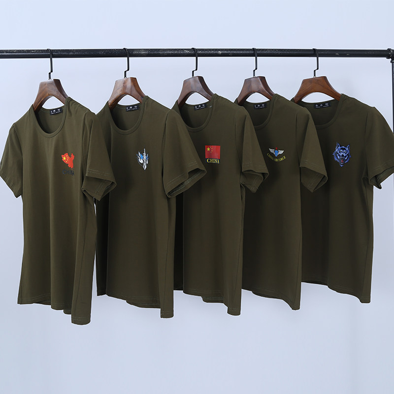 Summer Men's Short Sleeve T-Shirt Male Clothing Wave Loose Pure Cotton Round Collar Half Sleeve Special Soldier Military Fans Outdoor Elastic Camouflate 