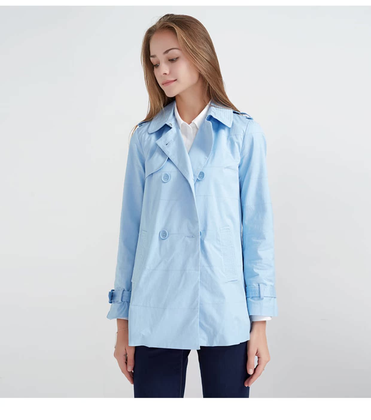 Jane Duo Women Spring New Lapel Double Ngực của phụ nữ Áo gió màu rắn Hàn Quốc Áo khoác nữ E61102 - Trench Coat áo khoác ngoài nữ đẹp