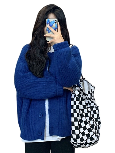 Синий кардиган, демисезонный осенний свитер, зимняя трикотажная утепленная куртка, коллекция 2023