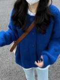 Синий кардиган, демисезонный осенний свитер, зимняя трикотажная утепленная куртка, коллекция 2023