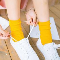 ins Korean version of the forest series literary socks female pile socks Spring and Autumn Tide color pure color wild cotton socks yellow