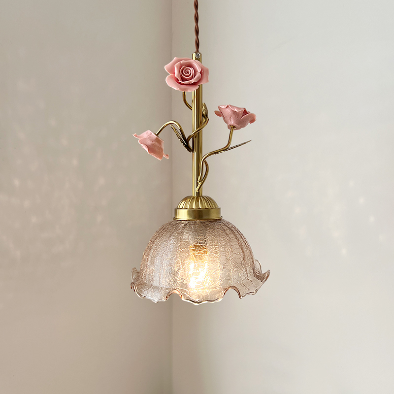 French Retro Restaurant Lamp, Antique Style Pastoral Country Bedroom Bedside Lamp, Bar Counter Pendant Lamp, Rose Flower Pendant Lamp