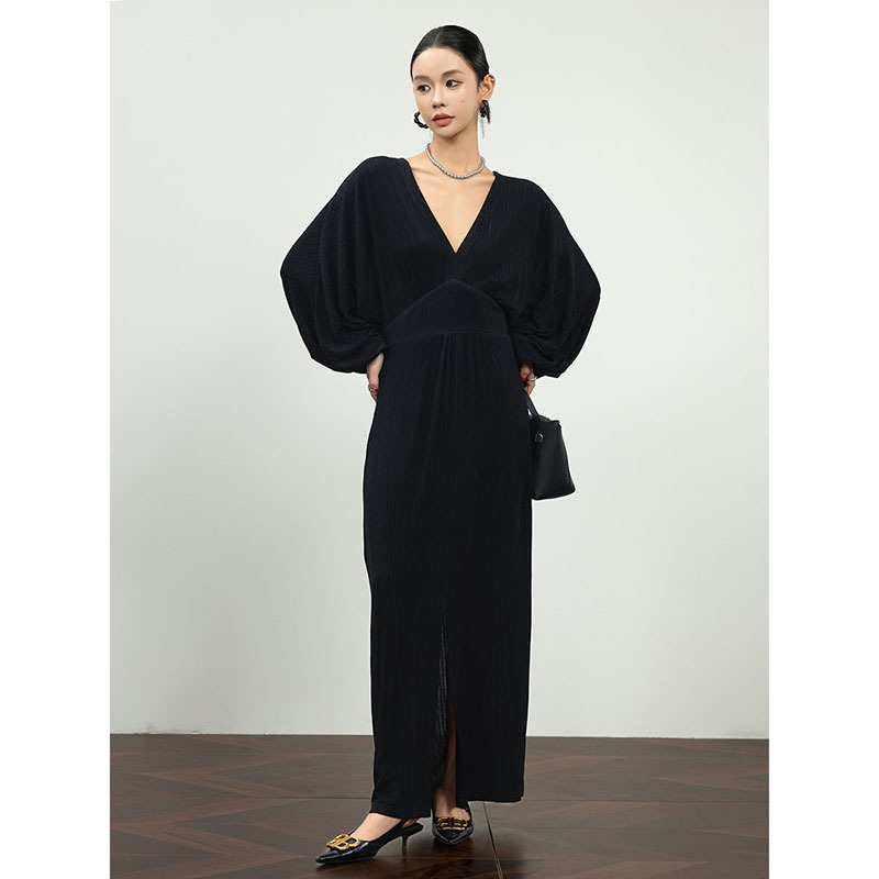 Miss Snail French-Style Light Luxury High-End Black Early Autumn Acetate Light Luxury Dress Annual Meeting Gown Long Dress