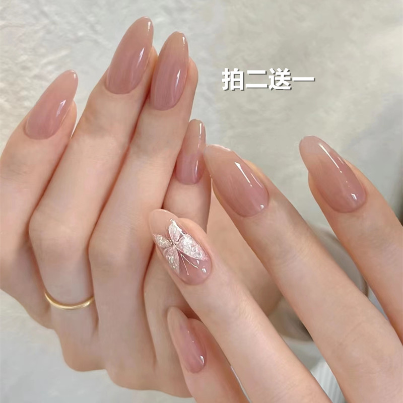 Pink Butterfly Wearable Nails 2026 New Model Whitening Water Drop Almond Manicure High-End Fake Nail Patch Finished Product Pink Butterfly Wearable Nails 2026 New Model Whitening Water Drop Almond Manicure High-End Fake Nail Patch Finished Product