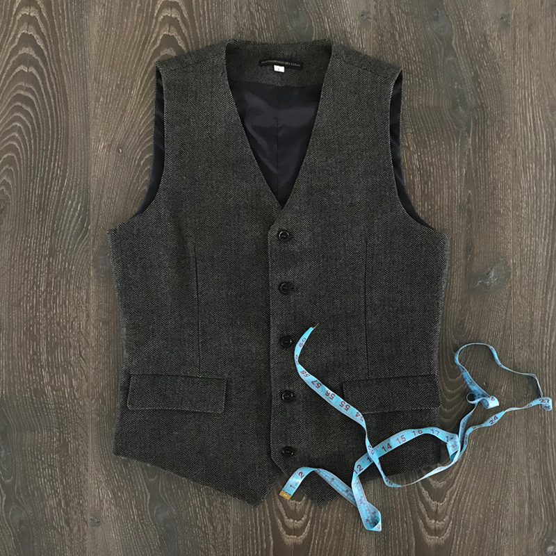 New Retro British Style Professional Vest, Wool Herringbone Pattern, Slim Fit, Simple Casual Suit Vest, Versatile Formal Wear