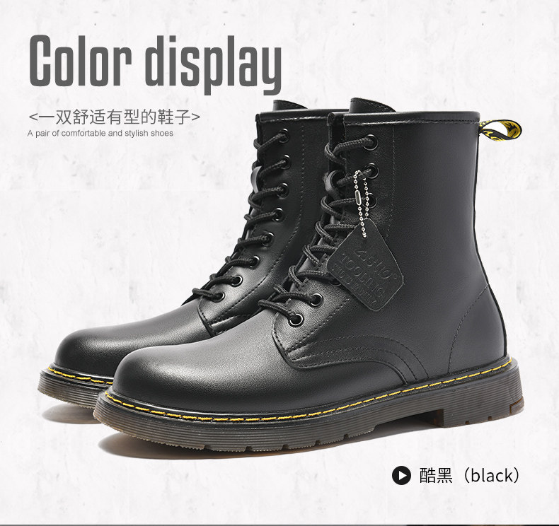 走索 男士复古英伦风 真皮高帮马丁靴 图3
