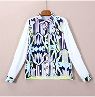 Tình yêu mùa thu 151 1151 Lapel Print Áo dài tay sơ mi hàn quốc