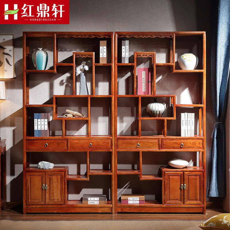 Bogu rack solid wood elm antique Chinese antique display tea rack Duobaoge rack living room compartment porch cabinet