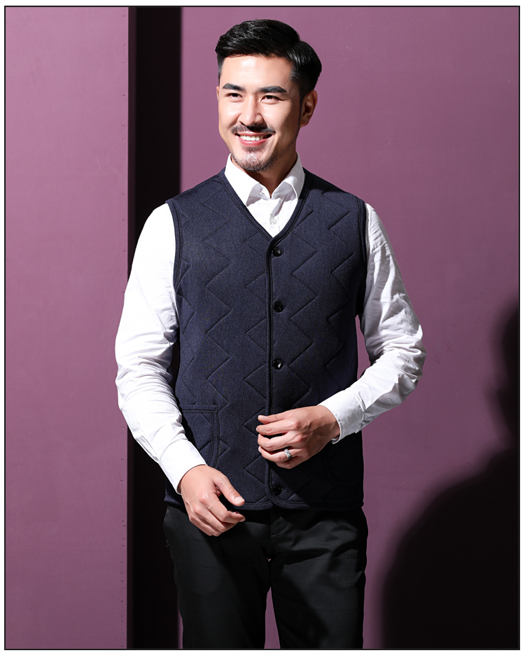 Áo vest nam size lớn mùa thu đông cộng với phân bón tăng cổ áo không tay cha dày vest vest trung niên quần thể thao
