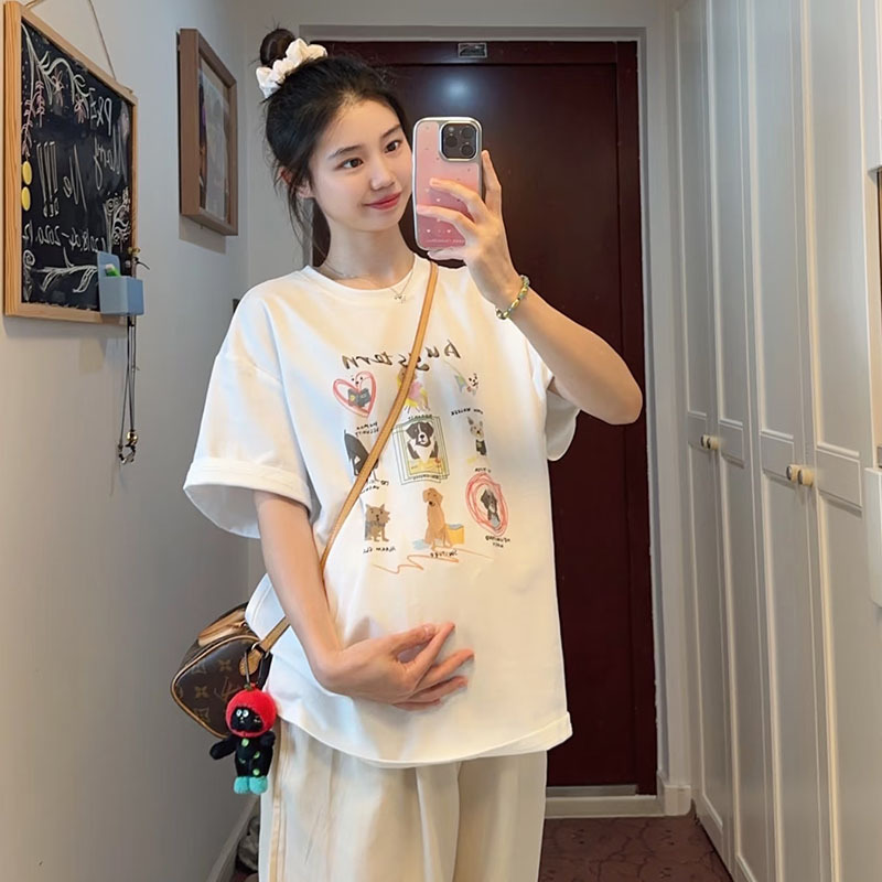 Maternity Wear Summer Style 2026 New Short-Sleeved White Pure Cotton Loose Round Neck Large Size Half-Sleeved Maternity T-Shirt Top Summer