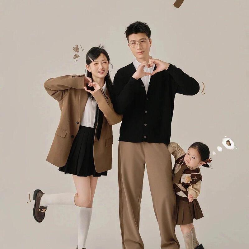 2024 New Children's Photography Autumn and Winter Coffee-Colored Beautiful Family Matching Outfits for Studio Shooting