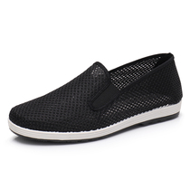Old Beijing cloth shoes mens summer mesh breathable lazy people casual deodorant youth work flat black mens shoes