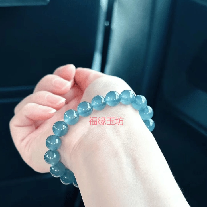 Jade Blue Bracelet 8mm Clear Water Material Blue Jade New Chinese Style Unisex National Style Bracelet Versatile and Elegant