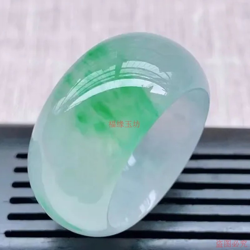 Fine ice type jadeite ring with floating flowers, Burmese jade ring, same style jade bracelet for men and women