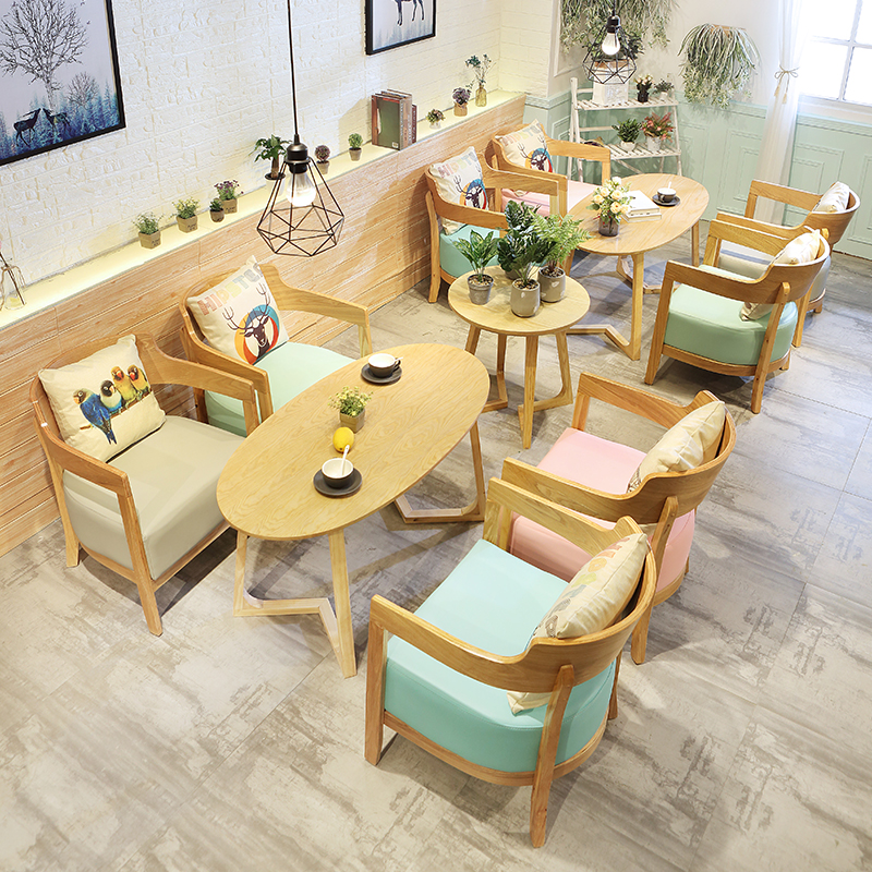 Library commercial solid wood coffee shop leisure bar reception negotiation sofa net red cake milk tea shop table and chair combination