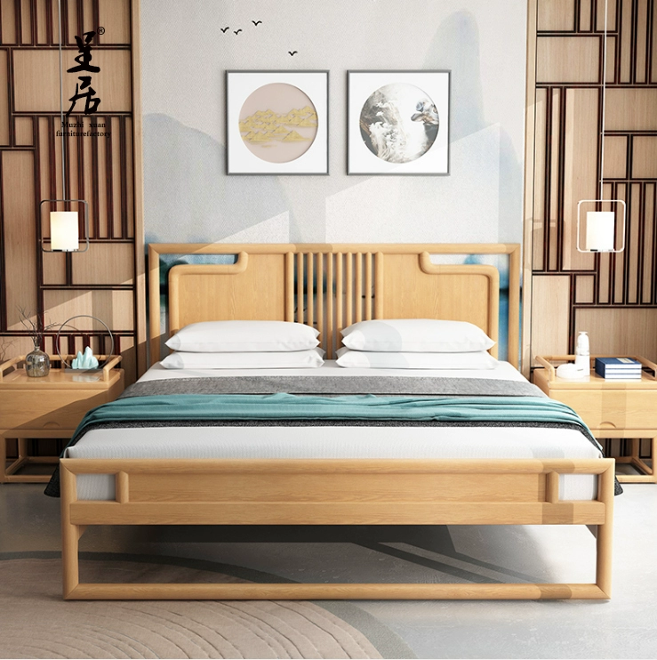 Chengju giường đôi kiểu Trung Quốc mới 1,8 mét phòng ngủ gỗ rắn hiện đại giường đơn đơn giản 1,2 mét nội thất khách sạn sang trọng - Giường