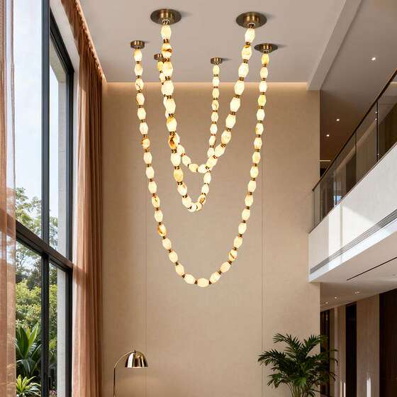 Italian Collier Designer Creative Conductive Pure Copper Marble Chandelier Hotel Villa Lobby Glass Chandelier